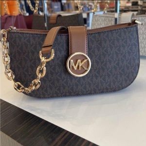 NEW Michael Kors Carmen Brown Logo Chain Shoulder Bag